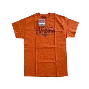 Stormy Kromer Built to Last Shirt Orange Logo Spell Out Unisex Sz MEDIUM NEW
